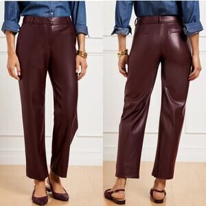 Talbots Womens Faux Leather Straight Ankle Pants Size 8 Rich Burgundy High Rise